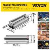 VEVOR Manual Sausage Stuffer, 7 L / 15 LBS Horizontal Sausage Machine, Dual-Speed Meat Stuffer, Made of Food-Grade 304 Stainless Steel, Includes 5 Stuffing Tubes, for Home Kitchen Restaurant Commercia - Close-Up Angle