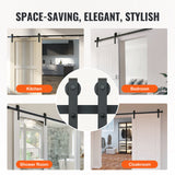 VEVOR 8FT Sliding Barn Door Hardware Closet Track Kit for Single Door J Hanger - Rear View