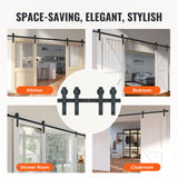 VEVOR 8FT Sliding Barn Door Hardware Closet Track Kit for Double Doors I Hanger - Rear View