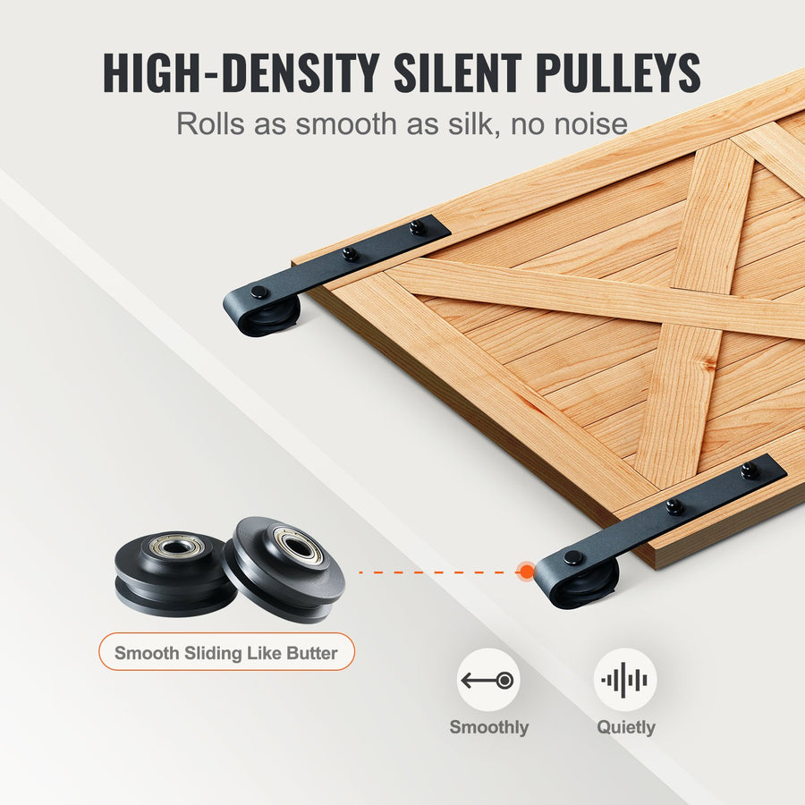 2440 mm Sliding Barn Door Hardware Closet Track Kit for Double Doors J Hanger