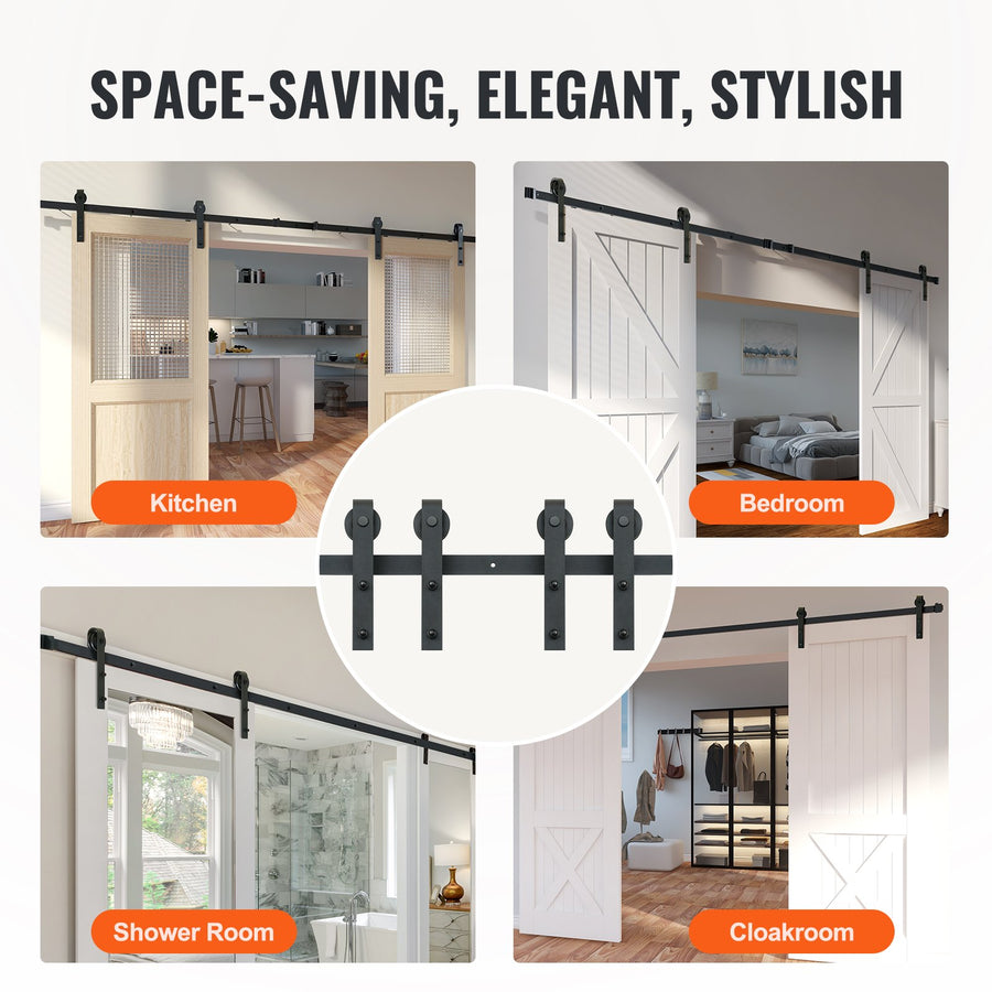 2440 mm Sliding Barn Door Hardware Closet Track Kit for Double Doors J Hanger