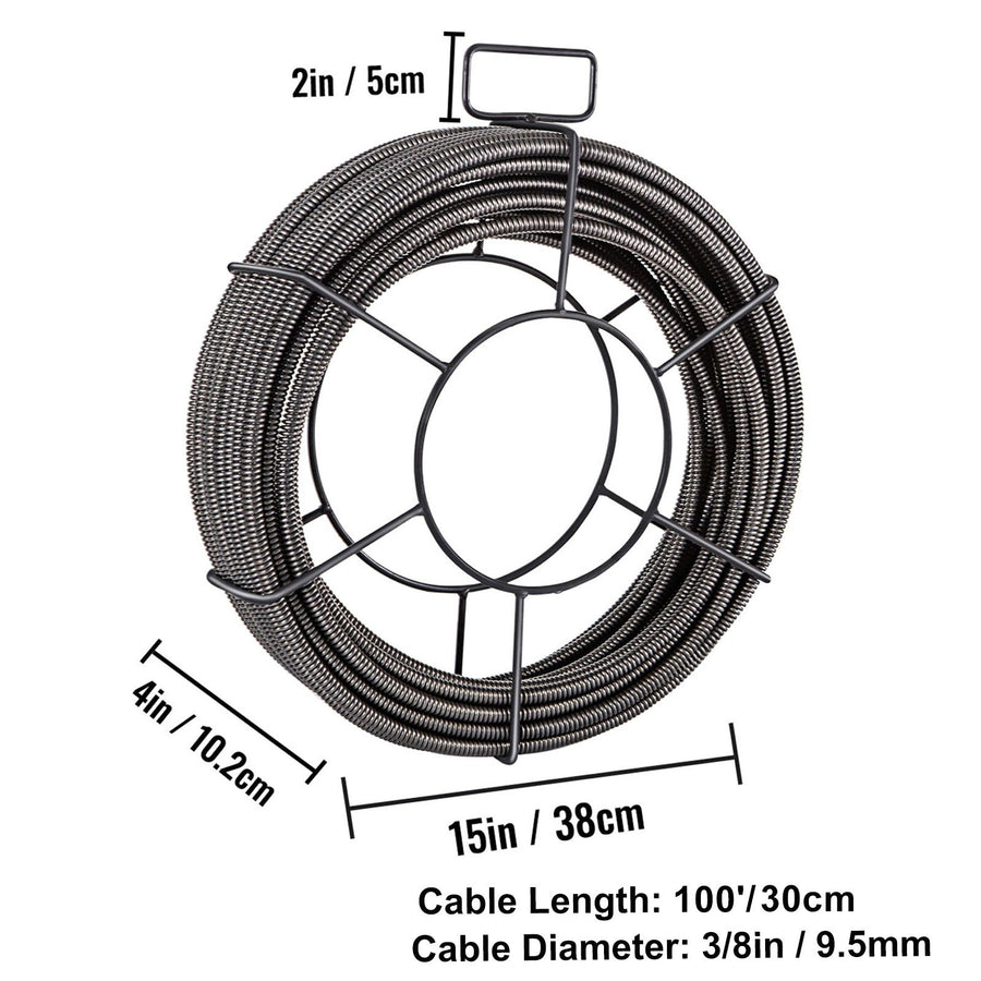 Drain Cleaning Cable 100 Feet x 3/8 Inch Solid Core Cable Sewer Cable Drain Auger Cable Cleaner Snake Clog Pipe Drain Cleaning Cable Sewer Drain Auger Snake Pipe