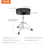 VEVOR Saddle Drum Throne, 560-705 mm Height Adjustable, Padded Drum Stool Seat with Anti-Slip Feet Drumsticks 227 kg Max Weight Capacity, Swivel Drum Chair for Drummers - Close-Up Angle