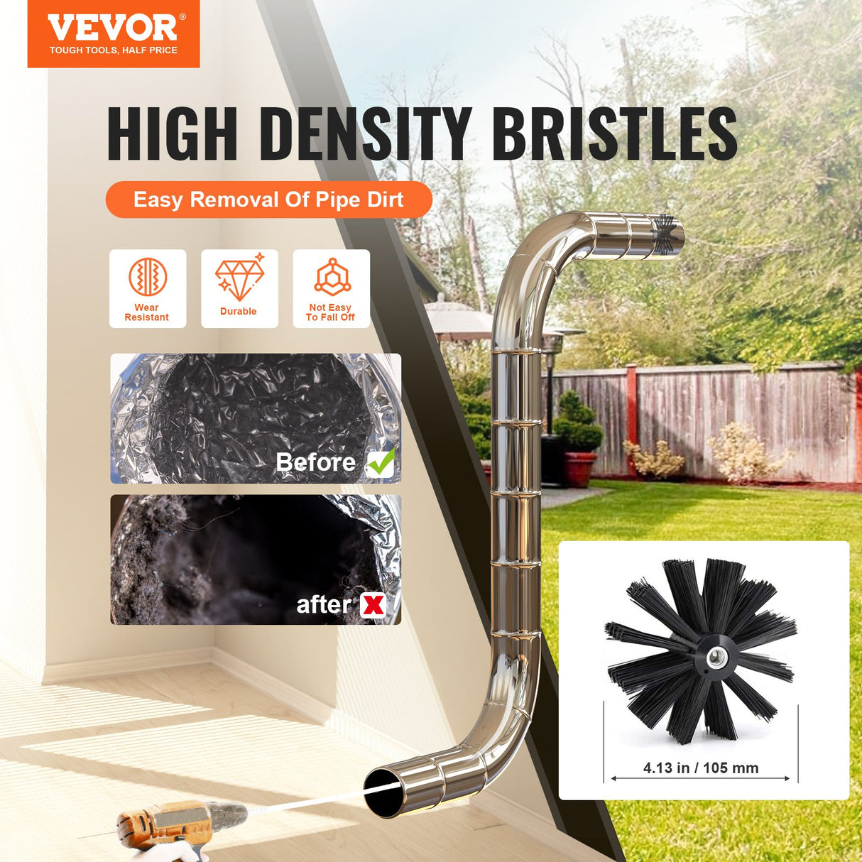 VEVOR 15.24M Dryer Vent Cleaner Kit, 37 Pieces Duct Cleaning Brush, Reinforced Nylon Dryer Vent Brush, Dryer Cleaning Tools Lint Remover with Flexible Lint Trap Brush, Clamp Connectors