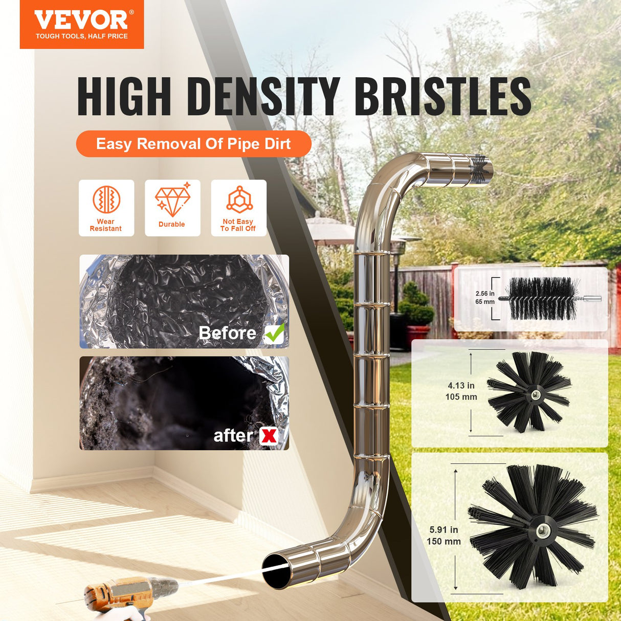 VEVOR 29 Pieces 12.2M Dryer Vent Cleaner Kit, Include 3 Different Sizes Flexible Lint Trap Brush, Reinforced Nylon Duct Cleaning Dryer Vent Brush,