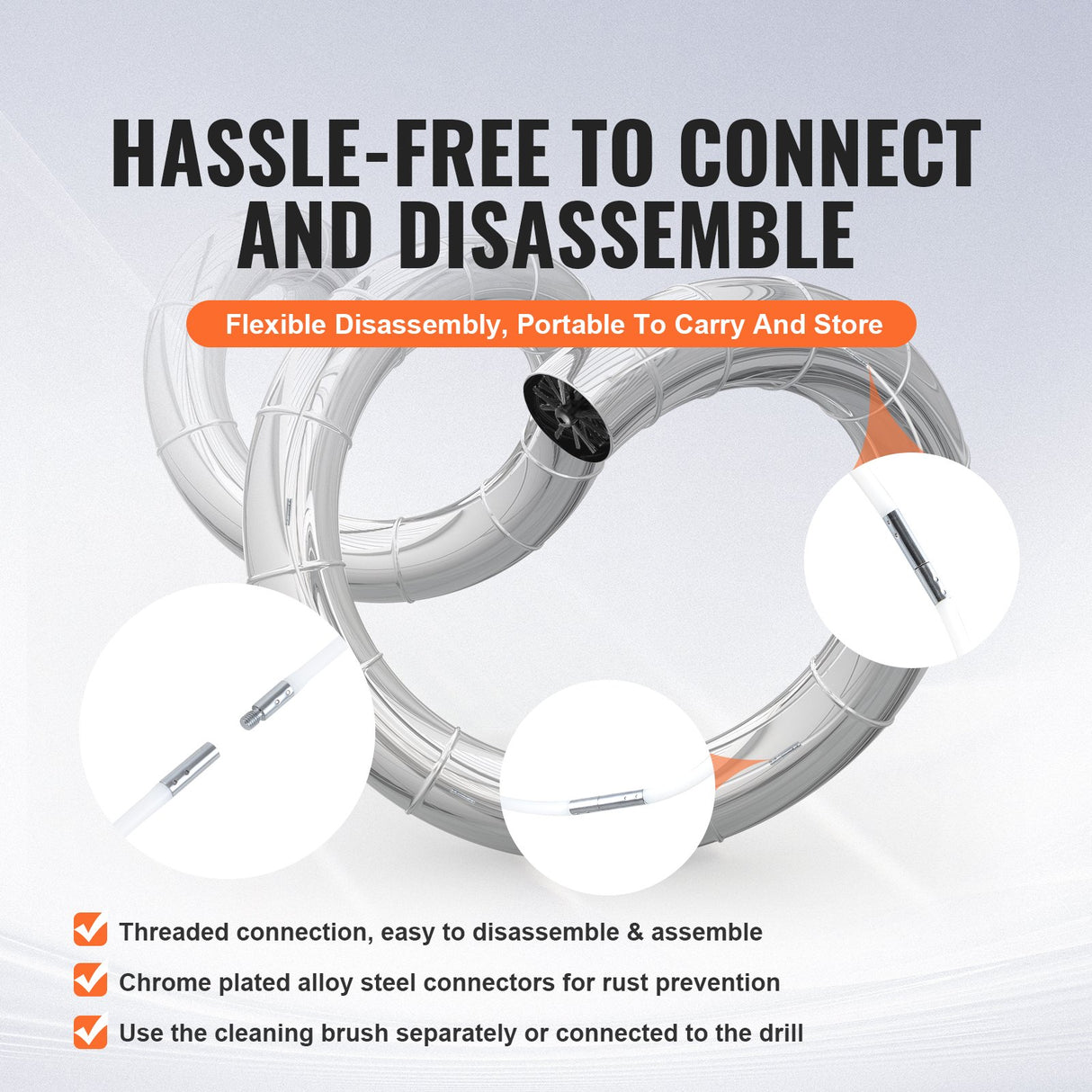 VEVOR 29 Pieces 12.2M Dryer Vent Cleaner Kit, Include 3 Different Sizes Flexible Lint Trap Brush, Reinforced Nylon Duct Cleaning Dryer Vent Brush, Dryer Cleaning Kit with Clamp Connectors