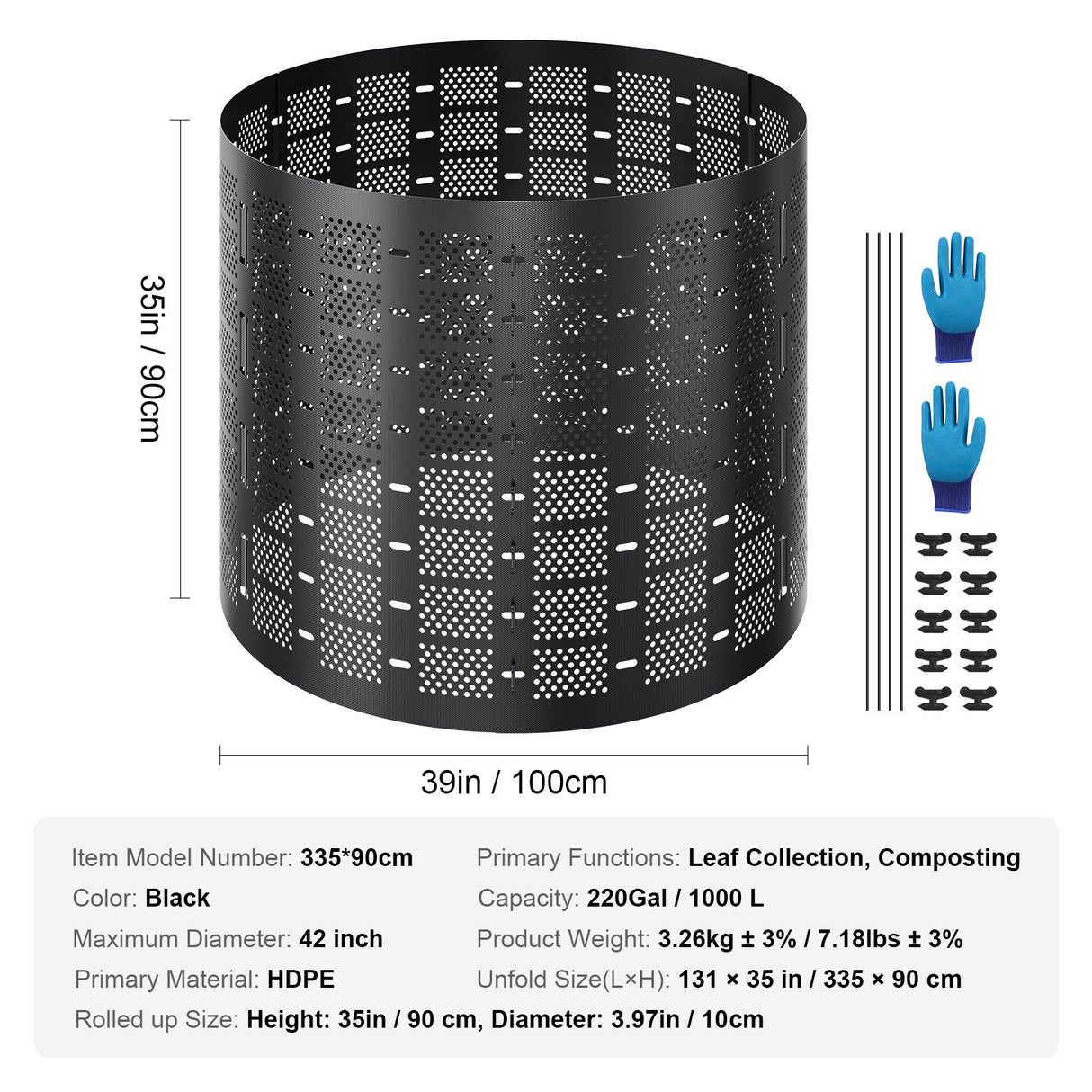 VEVOR Compost Bin 1000 L, Outdoor Expandable Composter, Easy to Setup & Large Capacity Composting Bin, Fast Creation of Fertile Soil