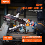 VEVOR Pipe Tube Polisher Sander, 1300W Pipe Belt Sander with 6 Variable Speeds 1100-3200rpm, Professional Belt Sander Grinding Machine with 3PCS Sanding Belts for Burnishing Finishing Rust Removal - Front View