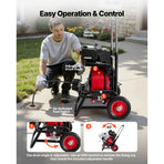 Drain Cleaner Machine 30m x 12.7mm, Auto Feed Sewer Snake Auger, Portable Drain Cleaning Machine with Climbing Wheels, Adjustable Drum, 8 Cutters & Foot Switch for 50mm to 150mm Pipes