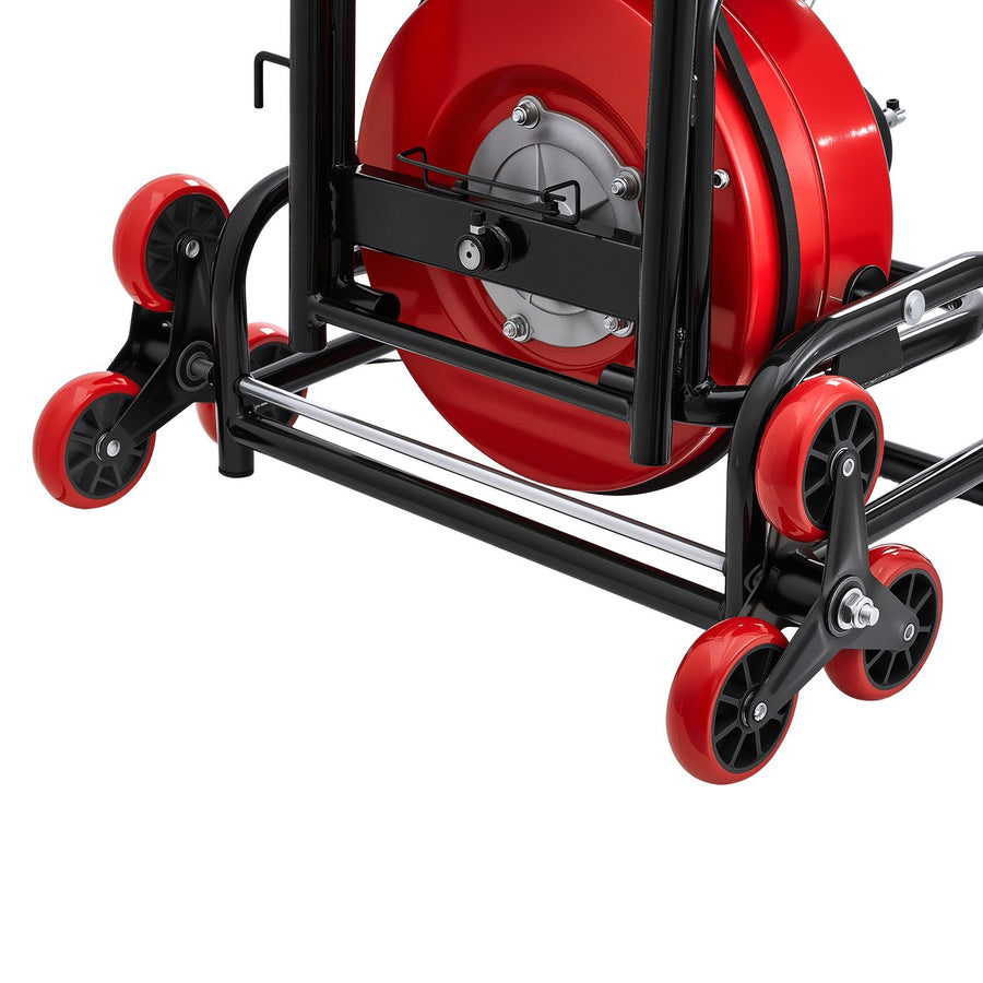 Drain Cleaner Machine 30m x 12.7mm, Auto Feed Sewer Snake Auger, Portable Drain Cleaning Machine with Climbing Wheels, Adjustable Drum, 8 Cutters & Foot Switch for 50mm to 150mm Pipes