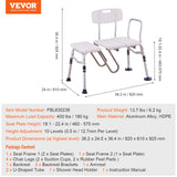 VEVOR Tub Transfer Bench Bathtub Shower Seat for Senior Height Adjustable 400LBS - Rear View