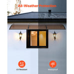 Awnings for Door Entrance, 965 x 2957 mm, Exterior Front Door Window Awnings with Drainage & ABS Bracket, Rain Snow Sun Protection, Overhang Polycarbonate Door Canopy for Porch Patio, Brown