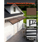 Awnings for Door Entrance, 965 x 2957 mm, Exterior Front Door Window Awnings with Drainage & ABS Bracket, Rain Snow Sun Protection, Overhang Polycarbonate Door Canopy for Porch Patio, Brown