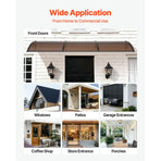Awnings for Door Entrance, 965 x 2957 mm, Exterior Front Door Window Awnings with Drainage & ABS Bracket, Rain Snow Sun Protection, Overhang Polycarbonate Door Canopy for Porch Patio, Brown