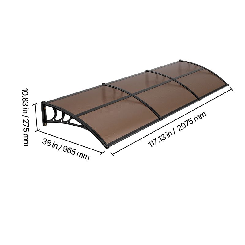 Awnings for Door Entrance, 965 x 2957 mm, Exterior Front Door Window Awnings with Drainage & ABS Bracket, Rain Snow Sun Protection, Overhang Polycarbonate Door Canopy for Porch Patio, Brown