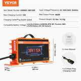 VEVOR 12 AMP Golf Cart Smart Battery Charger for EZGO D-Style IP67 ETL - Close-Up Angle
