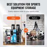 VEVOR Golf Storage Garage Organizer, 2 Golf Bag Stand Holder and Other Sports Equipment Storage Rack, Rolling Ball Cart on Wheels, Outdoor Sport Gear