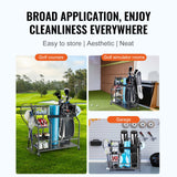 VEVOR Golf Storage Garage Organizer, 2 Golf Bag Stand Holder and Other Sports Equipment Storage Rack, Rolling Ball Cart on Wheels, Outdoor Sport Gear and Toy Storage with Baskets & Hooks, Steel, Black - Rear View