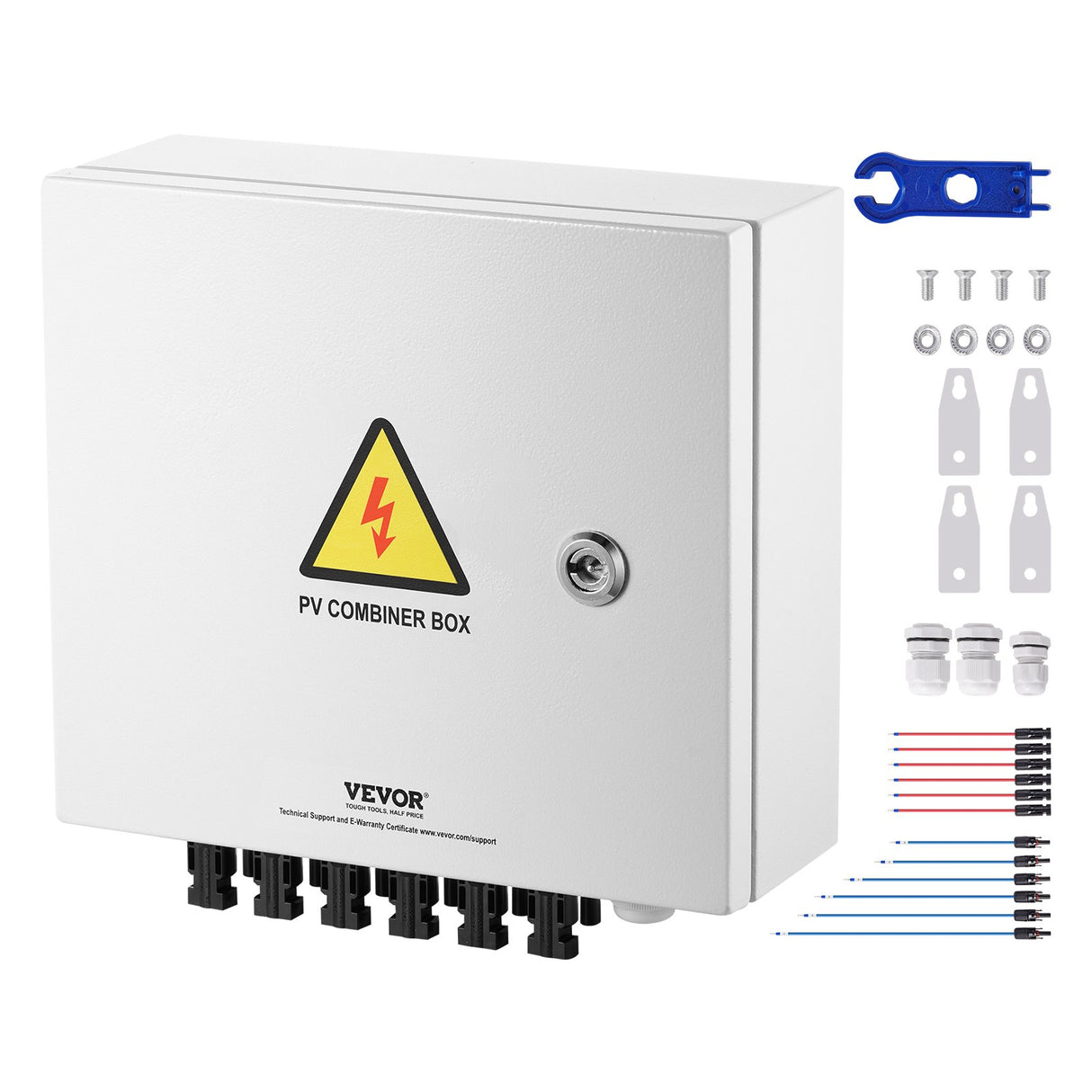 VEVOR Solar PV Combiner Box 6 String 15A for Solar Panel System Steel Case IP65