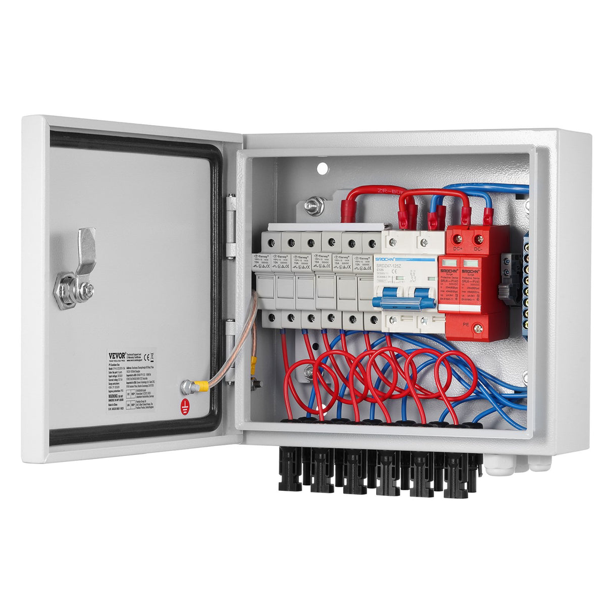 VEVOR Solar PV Combiner Box 6 String 15A for Solar Panel System Steel Case IP65