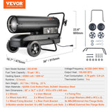VEVOR 100000Btu Kerosene/Diesel Forced Air Torpedo Space Heater with Thermostat - Close-Up Angle
