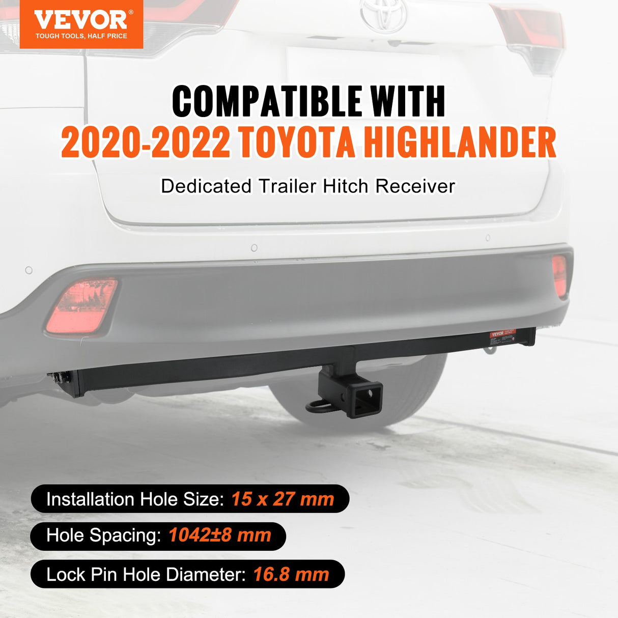 VEVOR Class 3 Trailer Hitch, 2-Inch Receiver, Q455B Steel Tube Frame, Compatible with 2020-2023 Toyota Highlander, Multi-Fit Hitch to Receive Ball