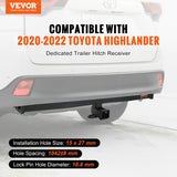 VEVOR Class 3 Trailer Hitch, 2-Inch Receiver, Q455B Steel Tube Frame, Compatible with 2020-2023 Toyota Highlander, Multi-Fit Hitch to Receive Ball