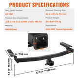 VEVOR Class 3 Trailer Hitch, 2-Inch Receiver, Q455B Steel Tube Frame, Compatible with 2020-2023 Toyota Highlander, Multi-Fit Hitch to Receive Ball