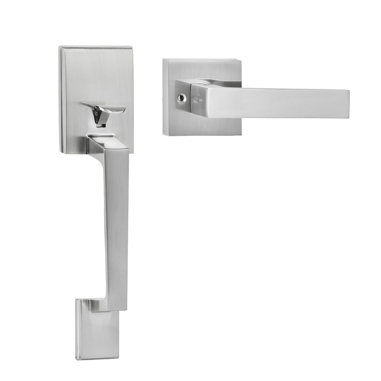 VEVOR Entry Door Handle, Satin Nickel Square Handle Set with Lever Door Handle No Lock, Adjustable Hole Space, Front Door Handle with Reversible for