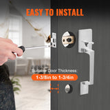 VEVOR Entry Door Handle, Satin Nickel Square Handle Set with Lever Door Handle No Lock, Adjustable Hole Space, Front Door Handle with Reversible for