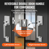 VEVOR Entry Door Handle, Satin Nickel Square Handle Set with Lever Door Handle No Lock, Adjustable Hole Space, Front Door Handle with Reversible for - 45-Degree Angle