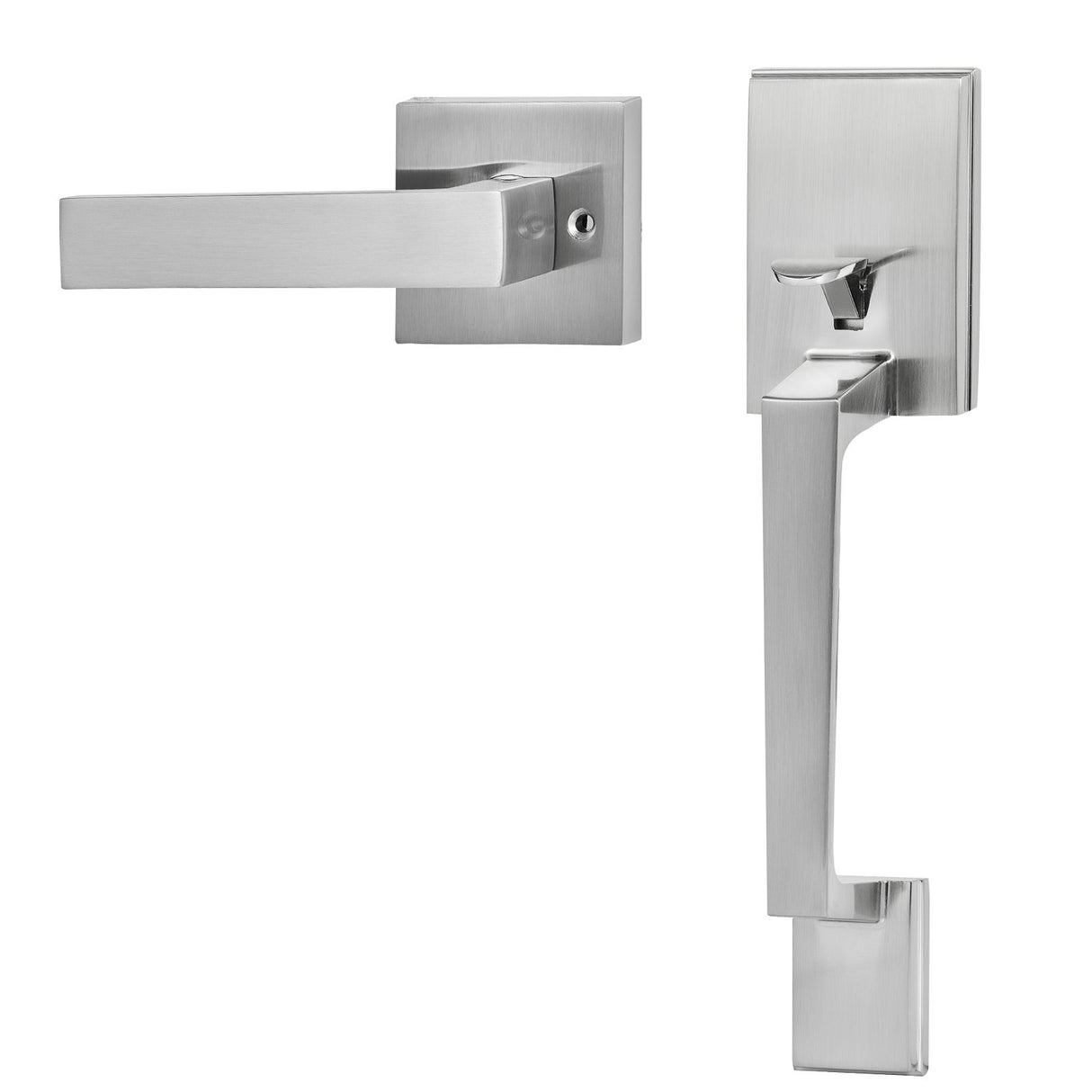VEVOR Entry Door Handle, Satin Nickel Square Handle Set with Lever Door Handle No Lock, Adjustable Hole Space, Front Door Handle with Reversible for