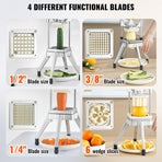 Commercial Vegetable Fruit Chopper, Stainless Steel French Fry Cutter with 4 Blades 1/4" 3/8" 1/2", 6-wedge Slicer, Chopper Dicer with Tray, Heavy Duty Cutter for Potato Tomato Onion Mushroom