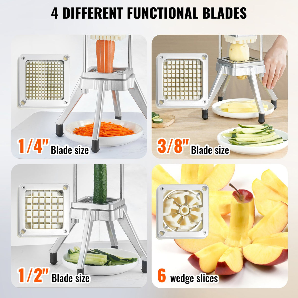 VEVOR Commercial Chopper Commercial Vegetable Chopper with 4 Blades Fruits Dicer