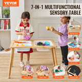 VEVOR Kids Sensory Table Indoor Wooden Play Sand Water Table with 3 Storage Bins - Front View