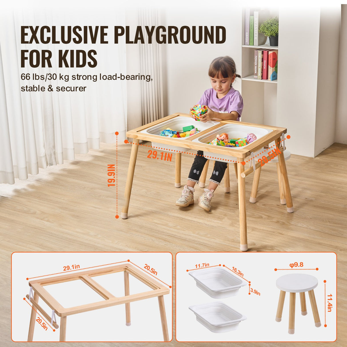VEVOR Kids Sensory Table & Chair Set Sand Water Play Table with 2 Storage Bins