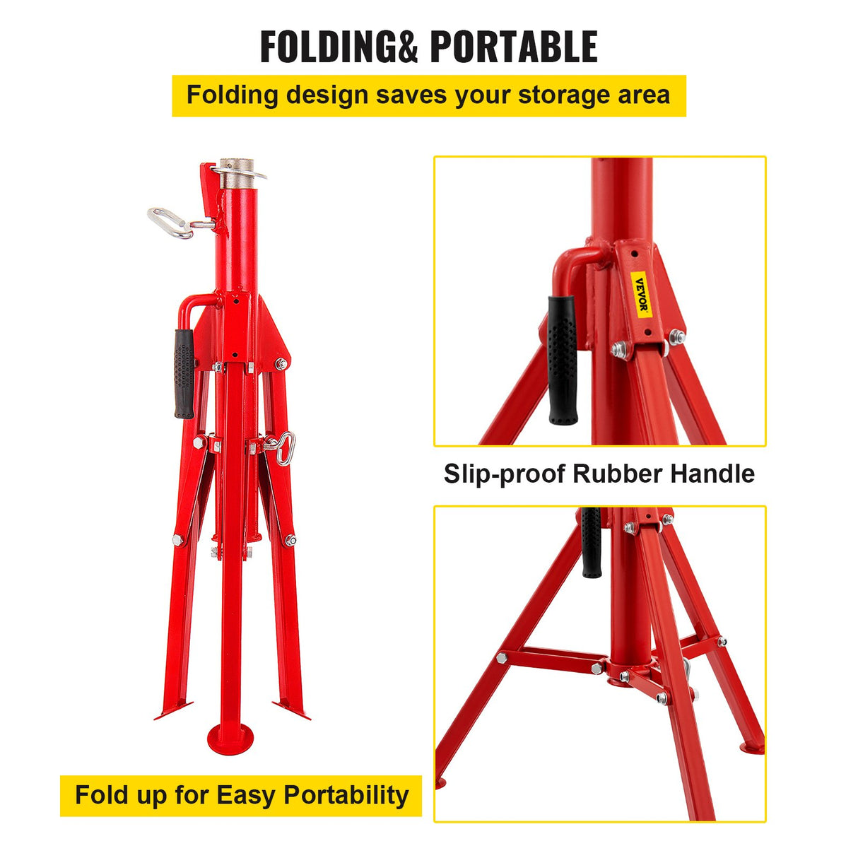 VEVOR Pipe Jack Stand V-Head Foldable Legs 2500LB Max. Height 52"