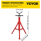 VEVOR Pipe Jack Stand V-Head Foldable Legs 2500LB Max. Height 52