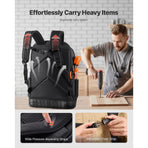 Tool Backpack, 65 Pockets, Heavy-duty Tools Storage Organizer Work Bags with Laptop Compartment & Molded Base, Electrician Jobsite Backpack for Electrician, Repairman, and HVAC Techs