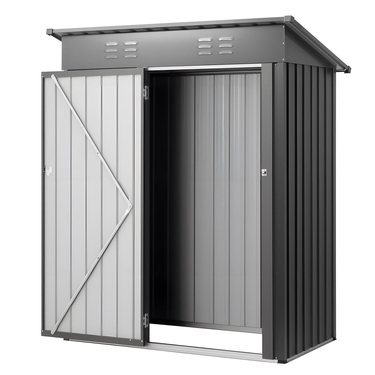 1533 x 876 x 1815 mm Metal Garden Shed, Storage Building with Lockable Door & 2 Louver Vents, Sloped Roof Metal Outdoor Storage Shed, Tool Sheds Outdoor Storage for Backyard, Garden, Patio