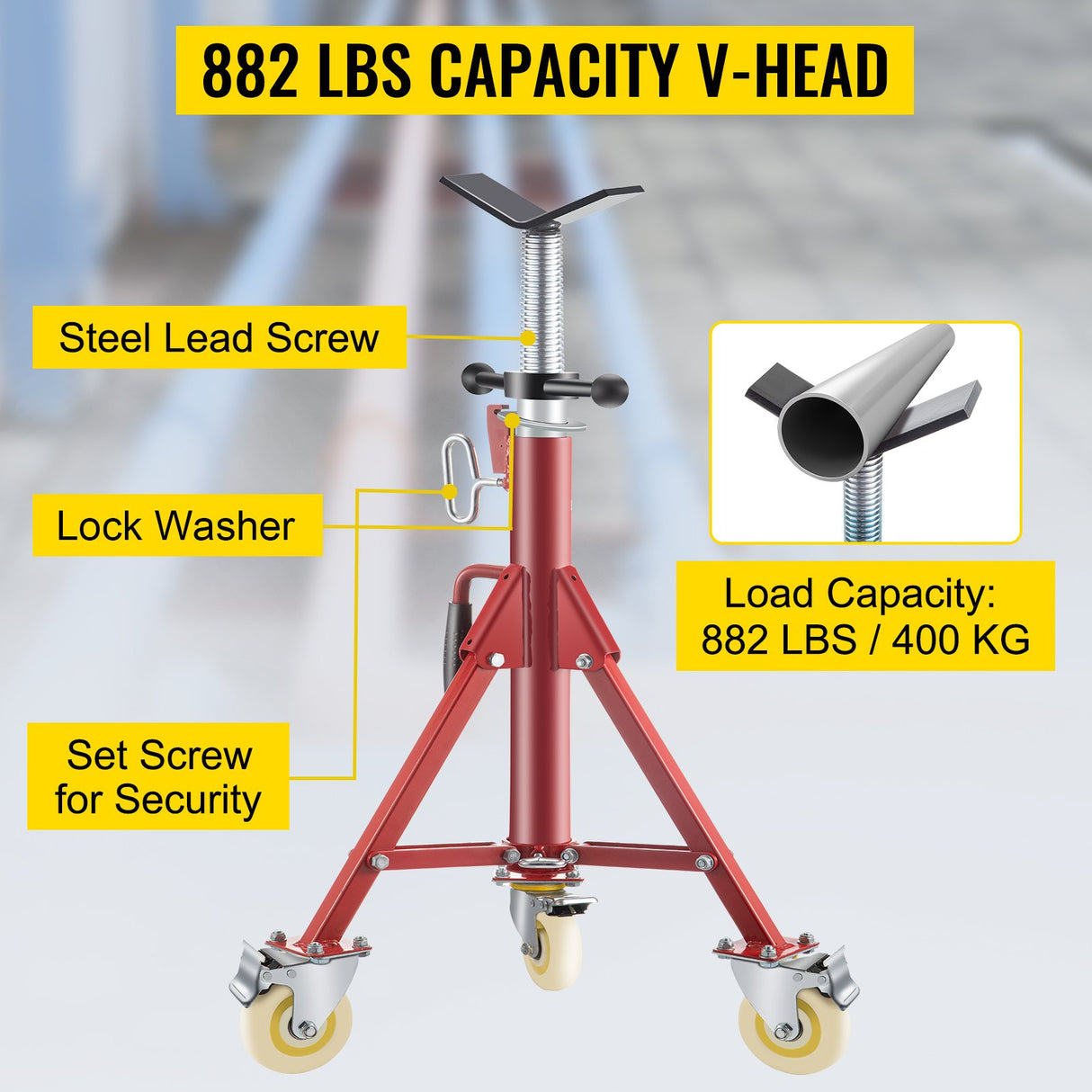VEVOR Pipe Stand, Pipe Jack Stands with Casters Adjustable Height 28-52 Inch, V Head Pipe Stand 882 LB, Folding Portable Pipe Stands 1/8 to 12 Inch