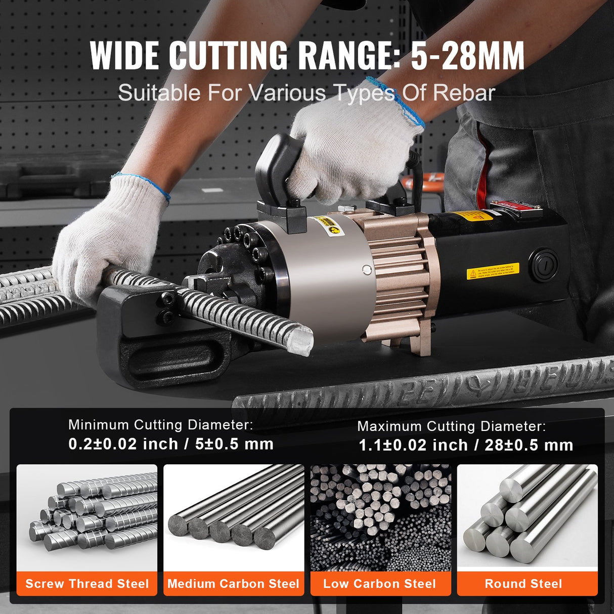 VEVOR 2000W Electric Hydraulic Rebar Cutter Cutting up to 1.1 Inch 5-28mm