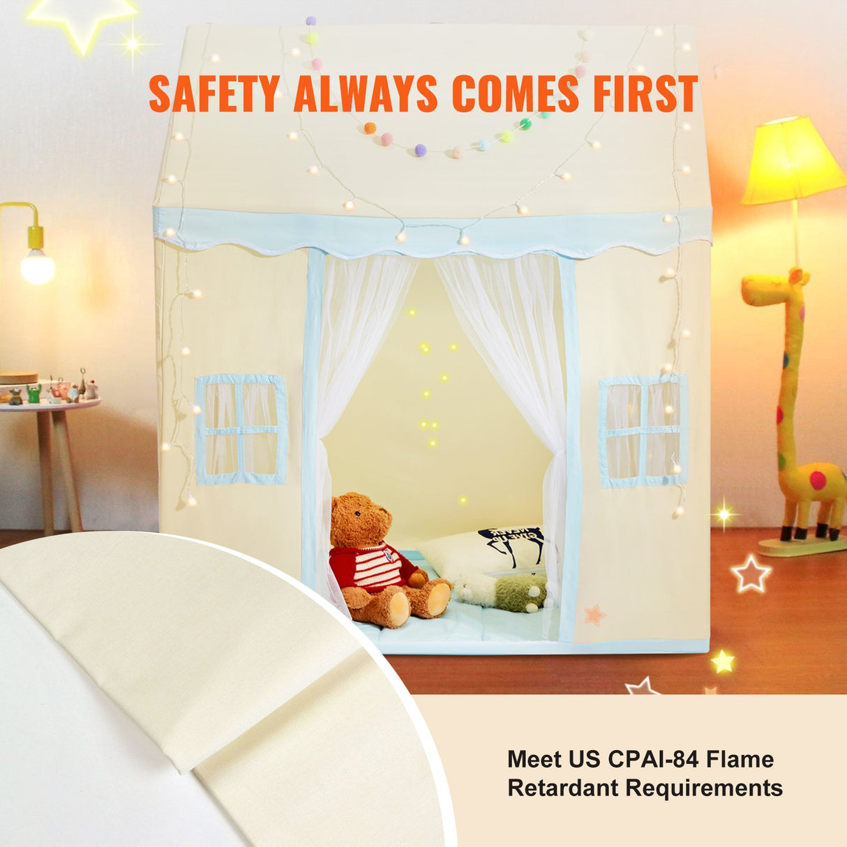 VEVOR Kids Play Tent, Kids Tent for Kids 1-5 Years Old, Toddler Tent with Mat and Tent Lamp, Tent for Kids with Windows for Indoor and Outdoor, Play