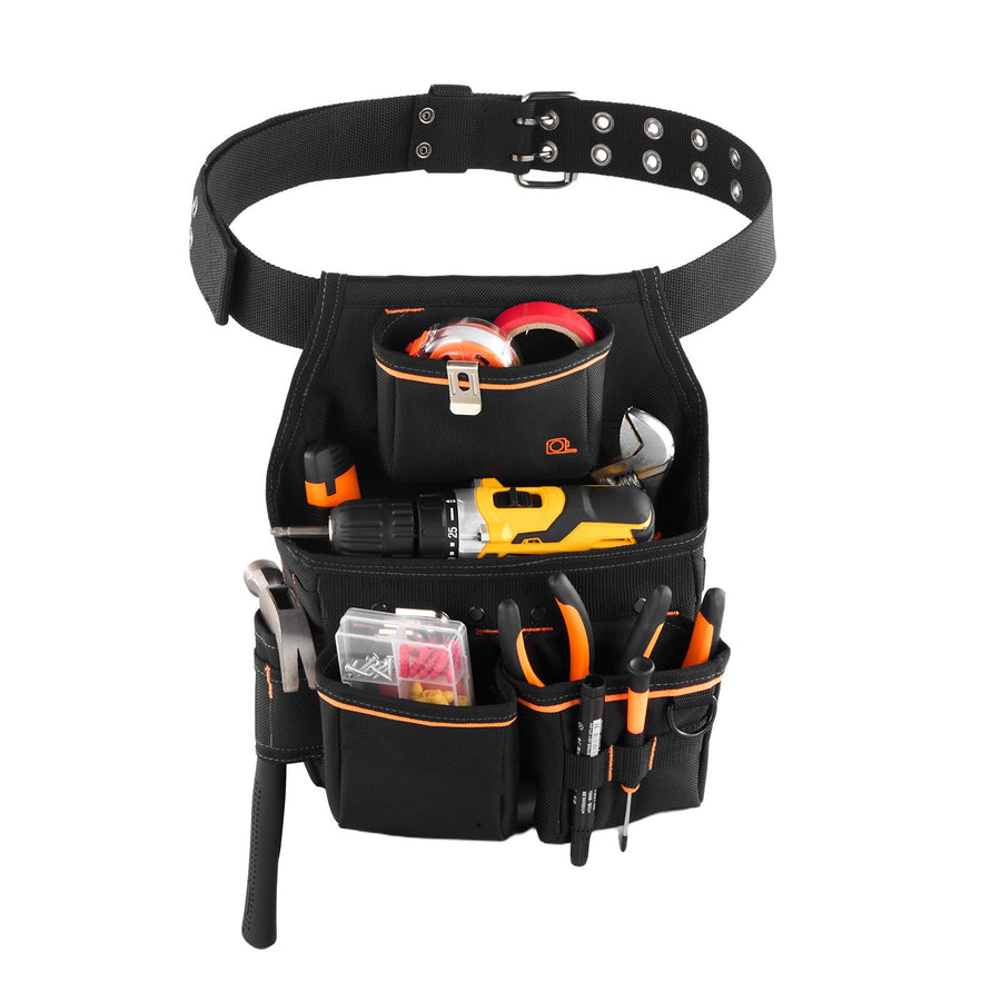 Tool Pouch with Belt, 14 Pockets Professional Tool Belt Pouch for Men, Heavy Duty Detachable Adjustable Utility Work Bag for Electrician, Carpenter, Construction, Adjusts Waist 83 cm to 127 cm