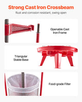 VEVOR 3.69 Gal/14L Fruit Wine Press, Stainless Steel Basket with Cross-beam and Triangular Structure, Manual Juice Maker, Cider Apple Grape Tincture Making Press with T-Handle for Kitchen Home - Top-Down View