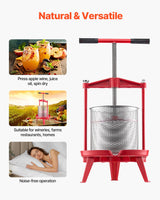 VEVOR 3.69 Gal/14L Fruit Wine Press, Stainless Steel Basket with Cross-beam and Triangular Structure, Manual Juice Maker, Cider Apple Grape Tincture Making Press with T-Handle for Kitchen Home - Rear View
