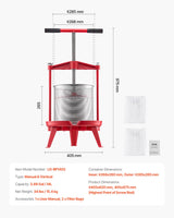 VEVOR 3.69 Gal/14L Fruit Wine Press, Stainless Steel Basket with Cross-beam and Triangular Structure, Manual Juice Maker, Cider Apple Grape Tincture Making Press with T-Handle for Kitchen Home - Close-Up Angle