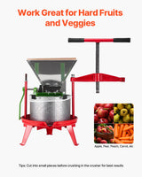 VEVOR 1.8 Gal/7L Fruit and Apple Crusher, Large Manual Grinder, Stainless Steel Fruit Scratter Pulper for Wine Cider Apple Grape Pressing, with Roller Handle for Kitchen Home, Green - Top-Down View
