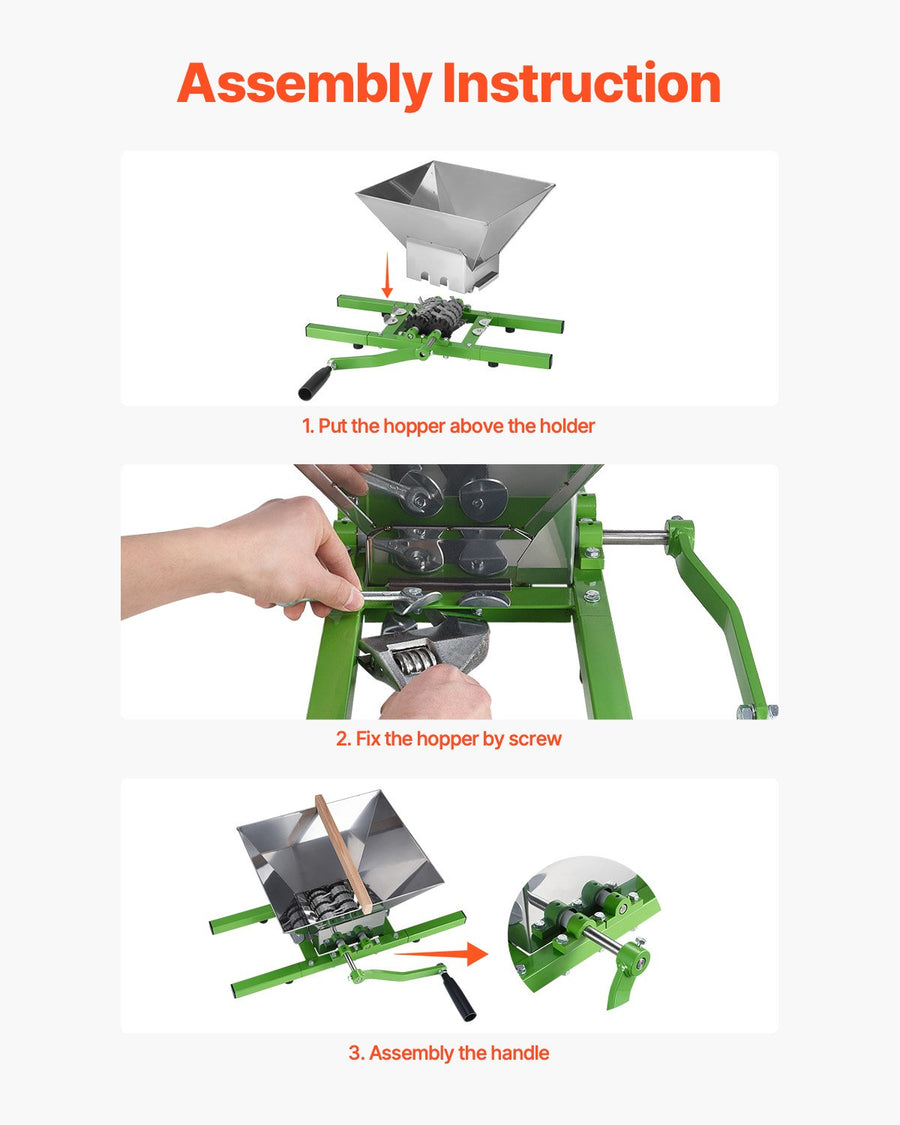 1.8 Gal/7L Fruit and Apple Crusher, Large Manual Grinder, Stainless Steel Fruit Scratter Pulper for Wine Cider Apple Grape Pressing, with Roller Handle for Kitchen Home, Green
