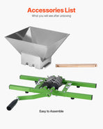 1.8 Gal/7L Fruit and Apple Crusher, Large Manual Grinder, Stainless Steel Fruit Scratter Pulper for Wine Cider Apple Grape Pressing, with Roller Handle for Kitchen Home, Green